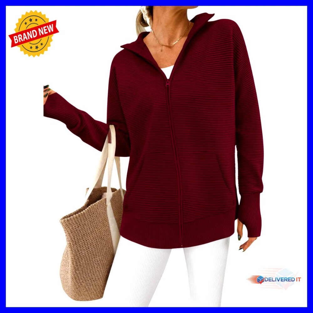 Long Sleeve Zip Up Cardigan Sweater With Thumb Holes And Pocket